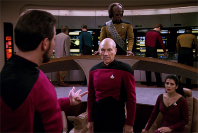 Riker has a lot to explain when the nanites start playing his multimedia programmes randomly...