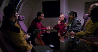 A crew de-briefing...