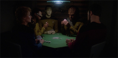 I've never thought about it before, but doesn't Geordi's visor give him a bit of an advantage in poker?