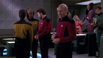 From Patrick Stewart's delivery, I suspect that is not Picard's first champagne flute...