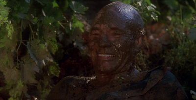 In a nice touch, the parts of Picard's face least covered with mud were the parts most covered with implants...