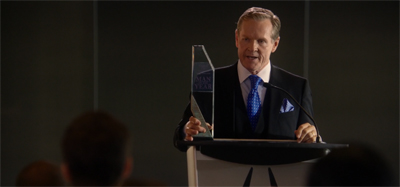 Hint: if a character is introduced receiving some sort of basic human decency award, they are probably not a basically decent human...