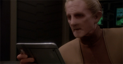 "Yep, Worf is going to be really stung when I pull out this list of his embarrassing failures..."