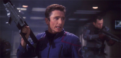 "We have to get to the Armoury, Lieutenant. We're retaking the ship." "Yay!"  "We need the MACOs." "Aw."