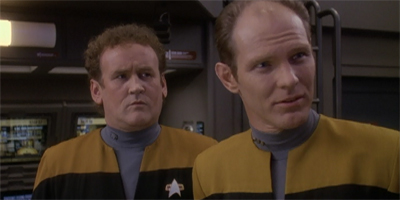Gotta love how offended O'Brien looks when Eddington has the gall to spout a line of technobabble. "Hey, that's my job."