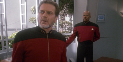 It's great how Sisko hides the phaser he is using to threaten Leyton like a child hiding a piece of stolen candy.