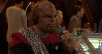 Worf gets juiced before his big fight...