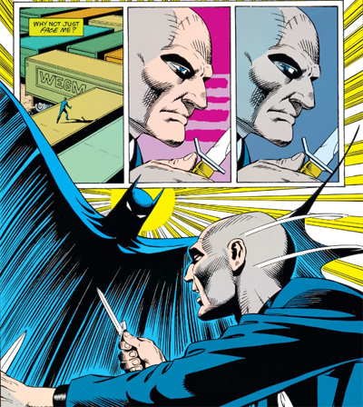 "You remind me of Grant Morrison. This is for trapping me in the past in the future!"