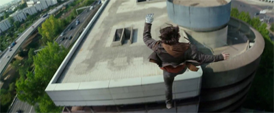 Taking a run and jump.