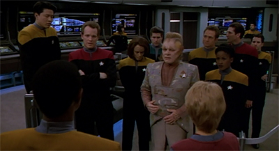 "We will contact the Vidiians. This is my decision and mine alone. You are all absolved of responsibility in the matter. I will accept any consequences which may ensue. Including the harvesting of all of your organs."