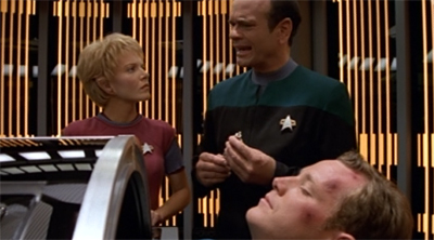 "Cue tasteless gag about whether anybody would notice if Tom Paris suffered brain damage."