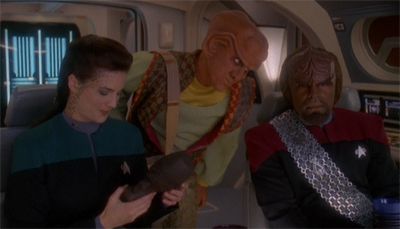 Worf was not best pleased with Quark's alternative suggestions for how to use a horga'hn.
